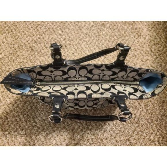 💸SOLD EUC Coach Signature Black Gray Handbag Purse & Matching Wallet - Picture 5 of 16